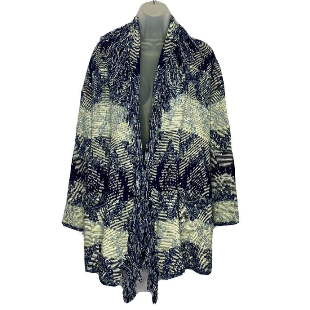 American Eagle Cardigan‎ Sweater XS Blue Aztec Boho Open Blanket Fringe Festival